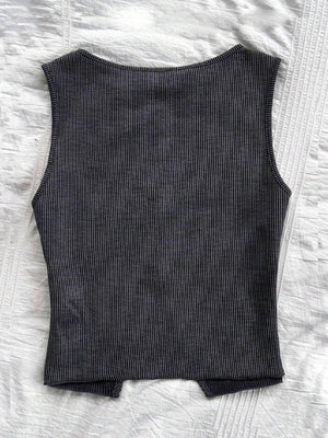 Online Shopping Nepal - Buy SHEIN Dreamara Retro Gray Striped Vest with Bow in Nepal