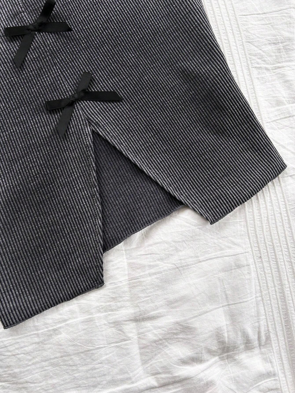 Online Shopping Nepal - Buy SHEIN Dreamara Retro Gray Striped Vest with Bow in Nepal