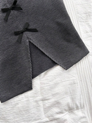 Online Shopping Nepal - Buy SHEIN Dreamara Retro Gray Striped Vest with Bow in Nepal
