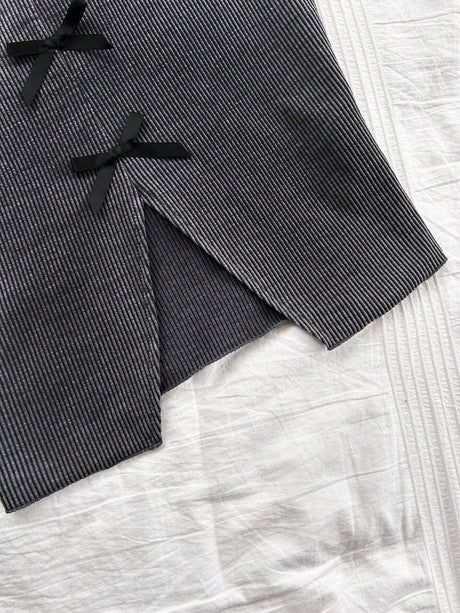 Online Shopping Nepal - Buy SHEIN Dreamara Retro Gray Striped Vest with Bow in Nepal