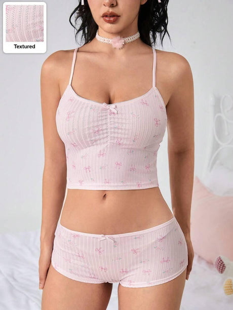 Small bow decor & floral print cami and panty set - Aadima Nepal -online shopping Nepal - Fashion -Buy Clothing Online  in Nepal