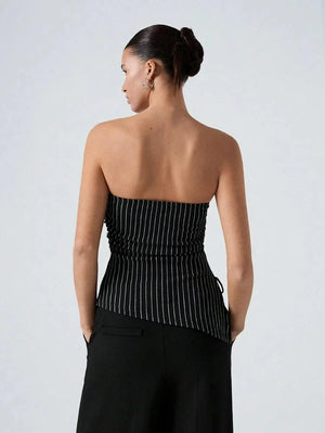 Striped Women's Asymmetric Cropped Top - Aadima Nepal -online shopping Nepal - Fashion -Buy Clothing Online  in Nepal