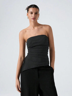 Striped Women's Asymmetric Cropped Top - Aadima Nepal -online shopping Nepal - Fashion -Buy Clothing Online  in Nepal