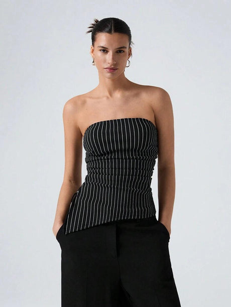 Striped Women's Asymmetric Cropped Top - Aadima Nepal -online shopping Nepal - Fashion -Buy Clothing Online  in Nepal