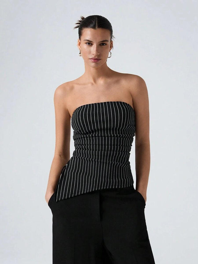 Striped Women's Asymmetric Cropped Top - Aadima Nepal -online shopping Nepal - Fashion -Buy Clothing Online  in Nepal