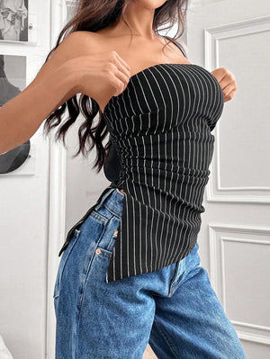 Striped Women's Asymmetric Cropped Top - Aadima Nepal -online shopping Nepal - Fashion -Buy Clothing Online  in Nepal