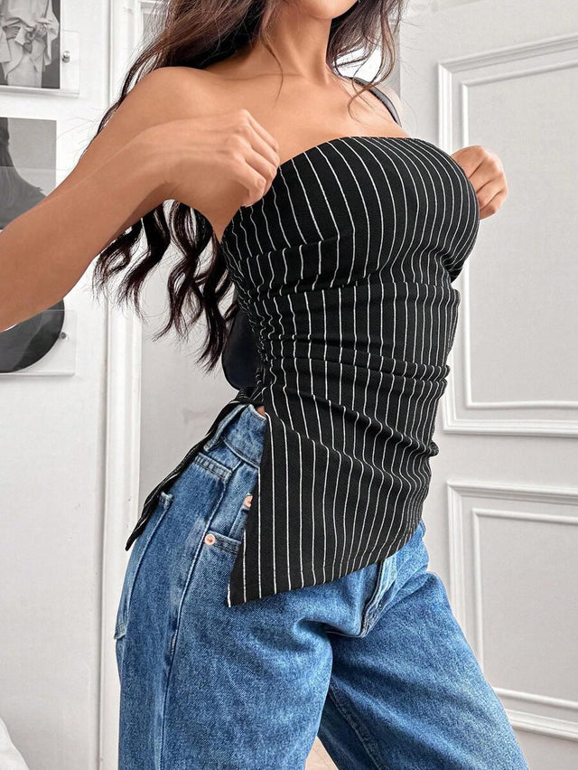 Striped Women's Asymmetric Cropped Top - Aadima Nepal -online shopping Nepal - Fashion -Buy Clothing Online  in Nepal