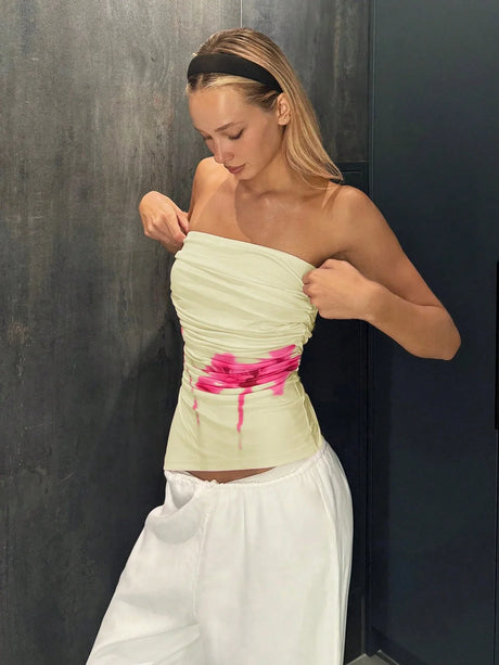 Floral Print Ruched Asymmetric bandeu Top - Aadima Nepal -online shopping Nepal - Fashion -Buy Clothing Online  in Nepal