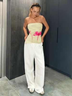 Floral Print Ruched Asymmetric bandeu Top - Aadima Nepal -online shopping Nepal - Fashion -Buy Clothing Online  in Nepal