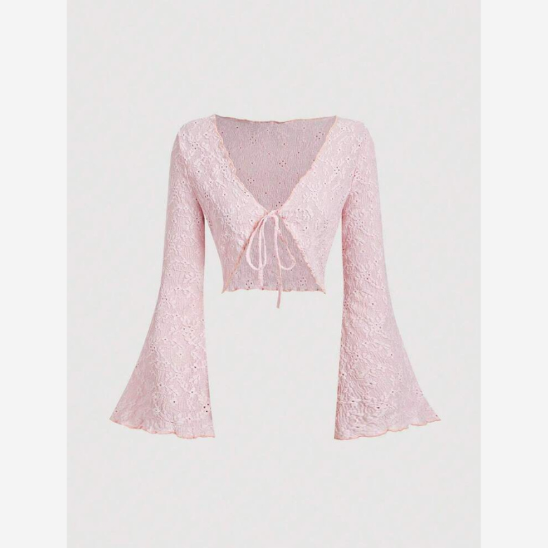 Buy MOD Retro V-Neck Cropped Flare Sleeve Tie-Front Top Online in Nepal - Online Shopping Nepal - Online Clothing Shop Nepal