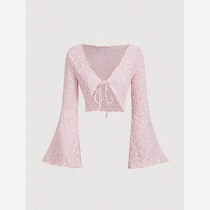 Buy MOD Retro V-Neck Cropped Flare Sleeve Tie-Front Top Online in Nepal - Online Shopping Nepal - Online Clothing Shop Nepal