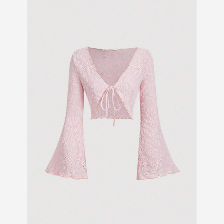 Buy MOD Retro V-Neck Cropped Flare Sleeve Tie-Front Top Online in Nepal - Online Shopping Nepal - Online Clothing Shop Nepal