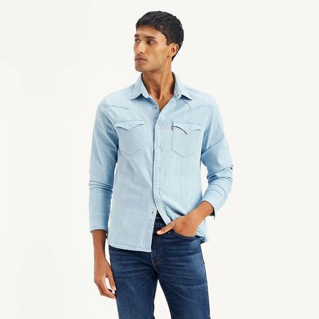 Solid Slim Fit Denim Shirt - Aadima Nepal -online shopping Nepal - Fashion -Buy Clothing Online  in Nepal