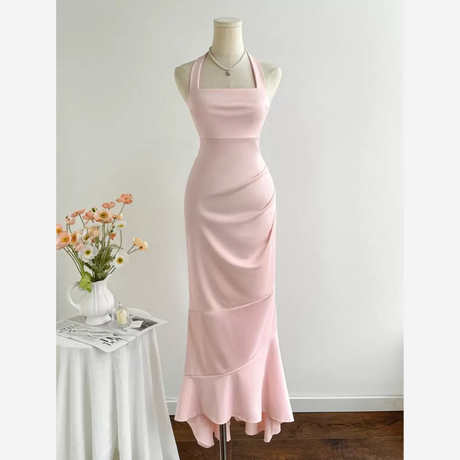 Buy Elamini Women's Elegant Ruffle Mermaid Hem Halter Neck Dress Online in Nepal - Online Shopping Nepal - Online Clothing Shop Nepal