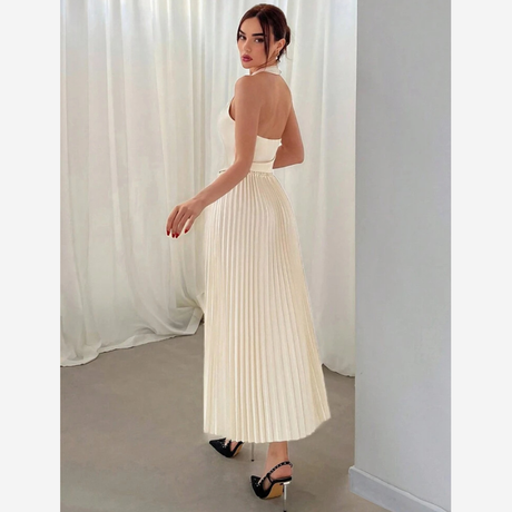 Buy Aloruh 2pcs Set Halter Neck Single Breasted Vest And Pleated Skirt Online in Nepal - Online Shopping Nepal - Online Clothing Shop Nepal