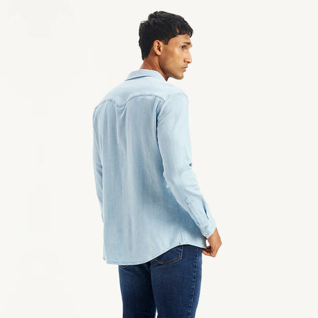Solid Slim Fit Denim Shirt - Aadima Nepal -online shopping Nepal - Fashion -Buy Clothing Online  in Nepal