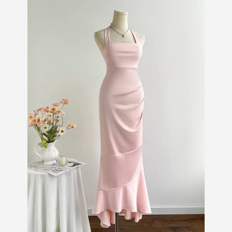 Buy Elamini Women's Elegant Ruffle Mermaid Hem Halter Neck Dress Online in Nepal - Online Shopping Nepal - Online Clothing Shop Nepal