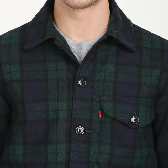 Plaid Navy Spread Collar Shacket - Aadima Nepal -online shopping Nepal - Fashion -Buy Clothing Online  in Nepal