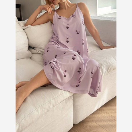 Buy DAZY Cute Cat Pattern All-Over Print Women Slip Nightgown Online in Nepal - Online Shopping Nepal - Online Clothing Shop Nepal