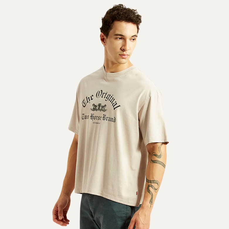 Buy Men's Graphic Print Beige Boxy T-shirt Online in Nepal - Online Shopping Nepal - Online Clothing Shop Nepal