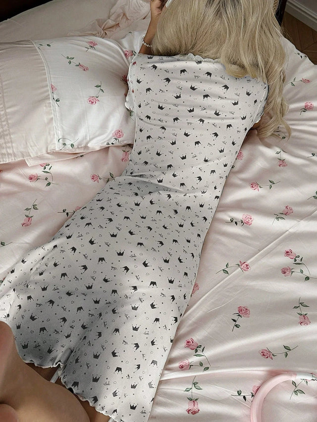 Heart Ditsy Floral Knitted Short Sleeve Nightgown - Aadima Nepal -online shopping Nepal - Fashion -Buy Clothing Online  in Nepal