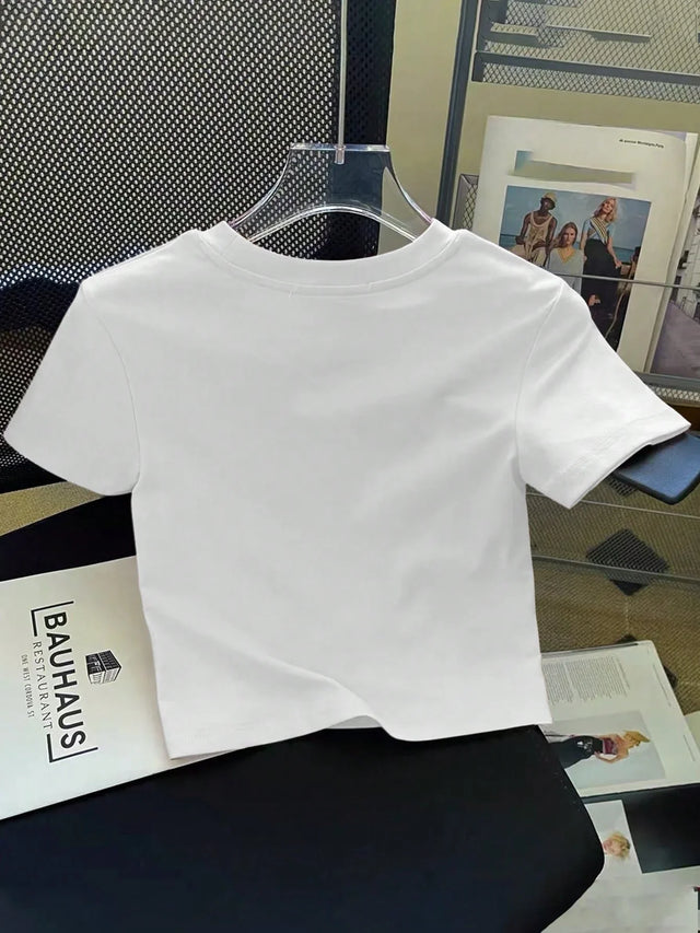 I Love Italy Letter Print Tight Crop T-Shirt - Aadima Nepal -online shopping Nepal - Fashion -Buy Clothing Online  in Nepal