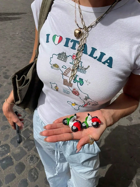 I Love Italy Letter Print Tight Crop T-Shirt - Aadima Nepal -online shopping Nepal - Fashion -Buy Clothing Online  in Nepal