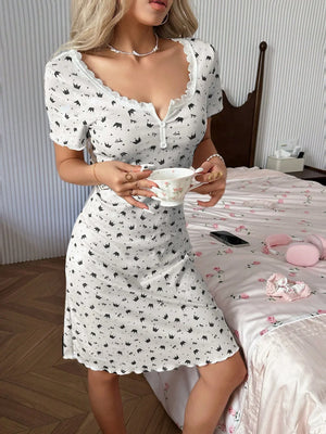 Heart Ditsy Floral Knitted Short Sleeve Nightgown - Aadima Nepal -online shopping Nepal - Fashion -Buy Clothing Online  in Nepal